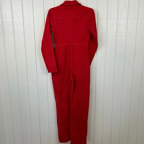 Nasty Gal Women Denim Jumpsuit Holiday Preppy Long Sleeve Red Size 4 - Picture 12 of 12